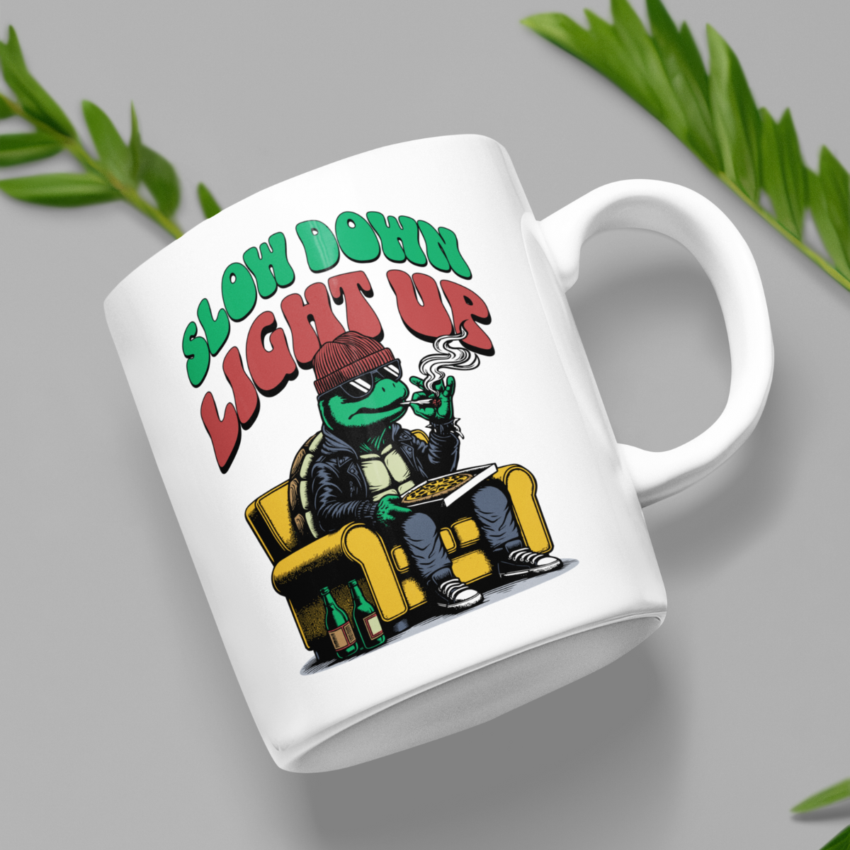 Slow Down Light Up Mug – Funny Weed and Pizza Lover Coffee Cup