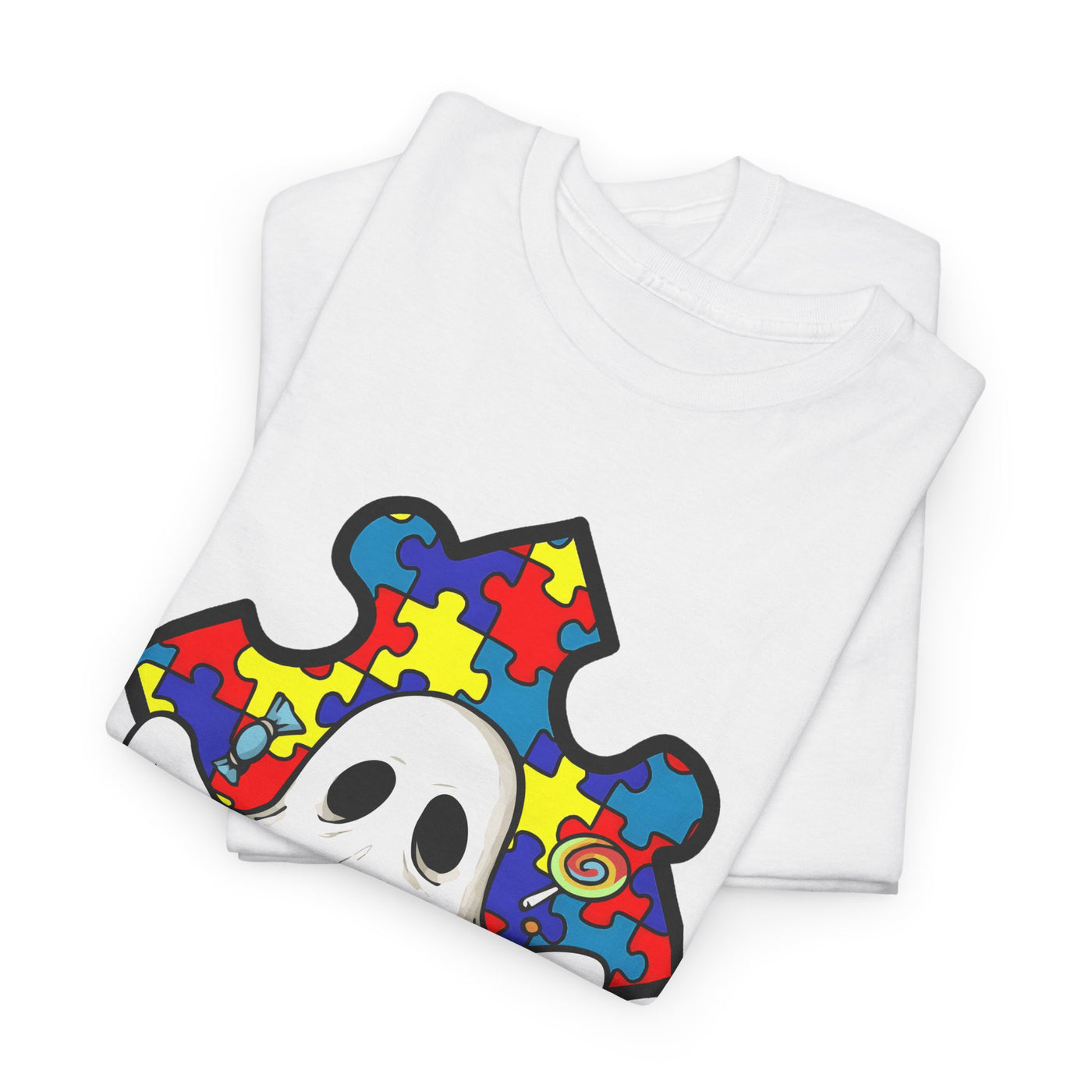 Ghostly Puzzle  Tee - Perfect for Halloween and Autism Awareness