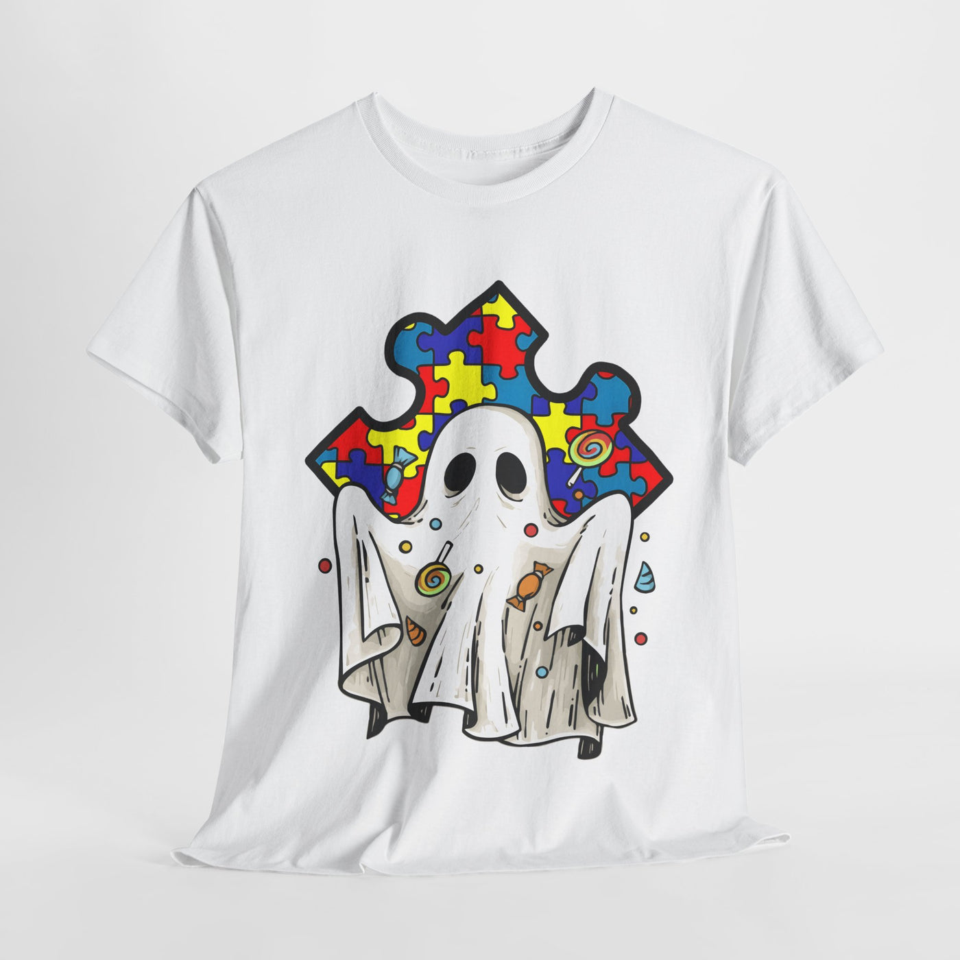 Ghostly Puzzle  Tee - Perfect for Halloween and Autism Awareness