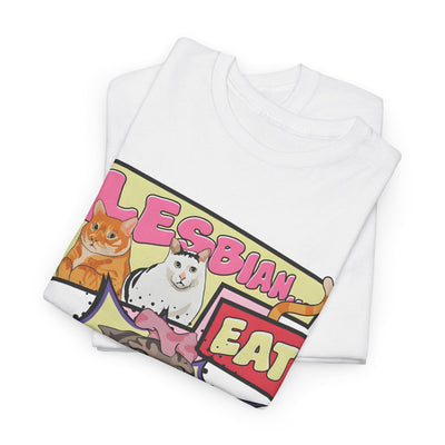 Whimsical Cat-Themed Unisex Tee - "Lesbian Eat What?" Design