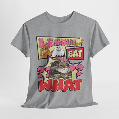 Whimsical Cat-Themed Unisex Tee - "Lesbian Eat What?" Design