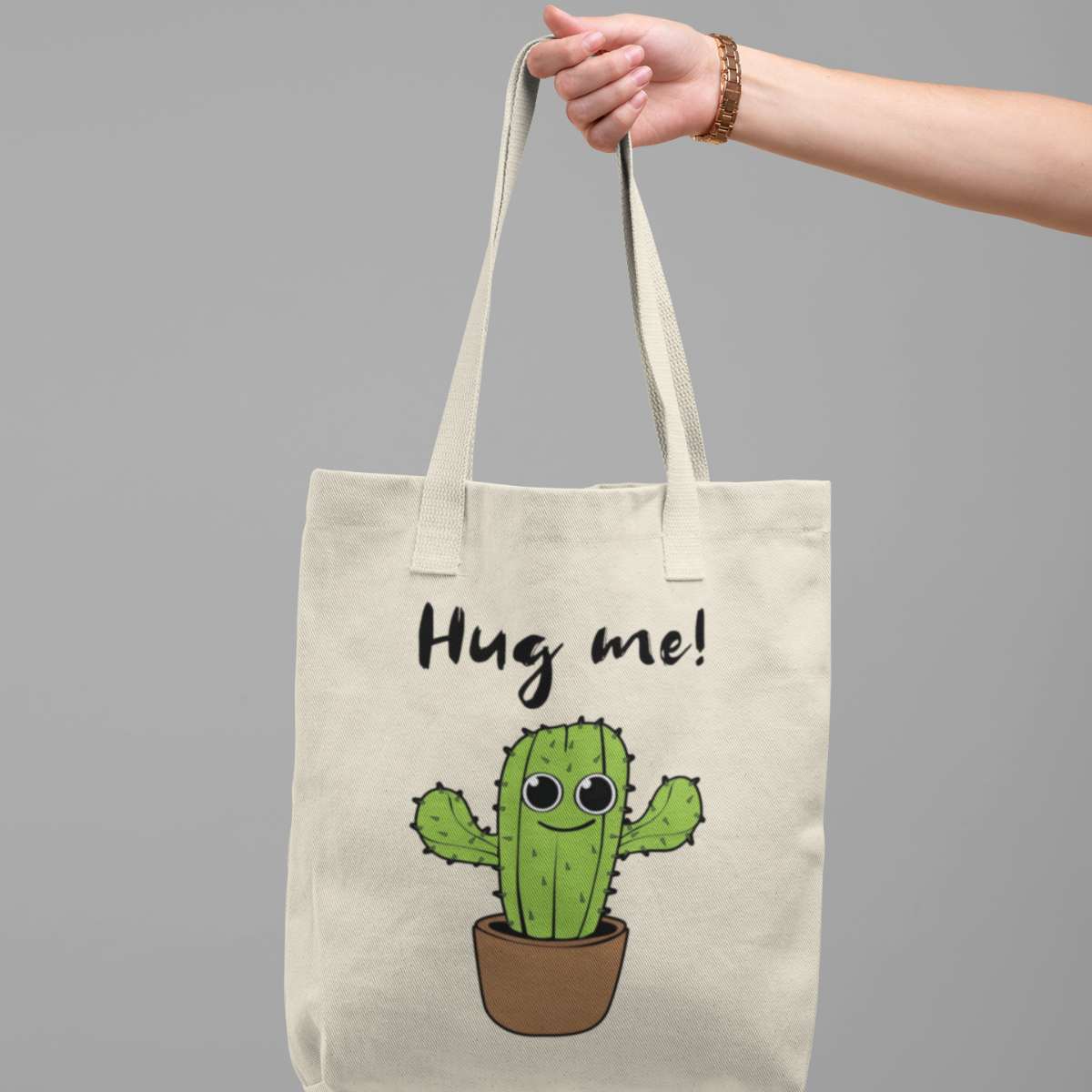 Cute Cactus Tote Bag - Hug Me! | Grocery Bag